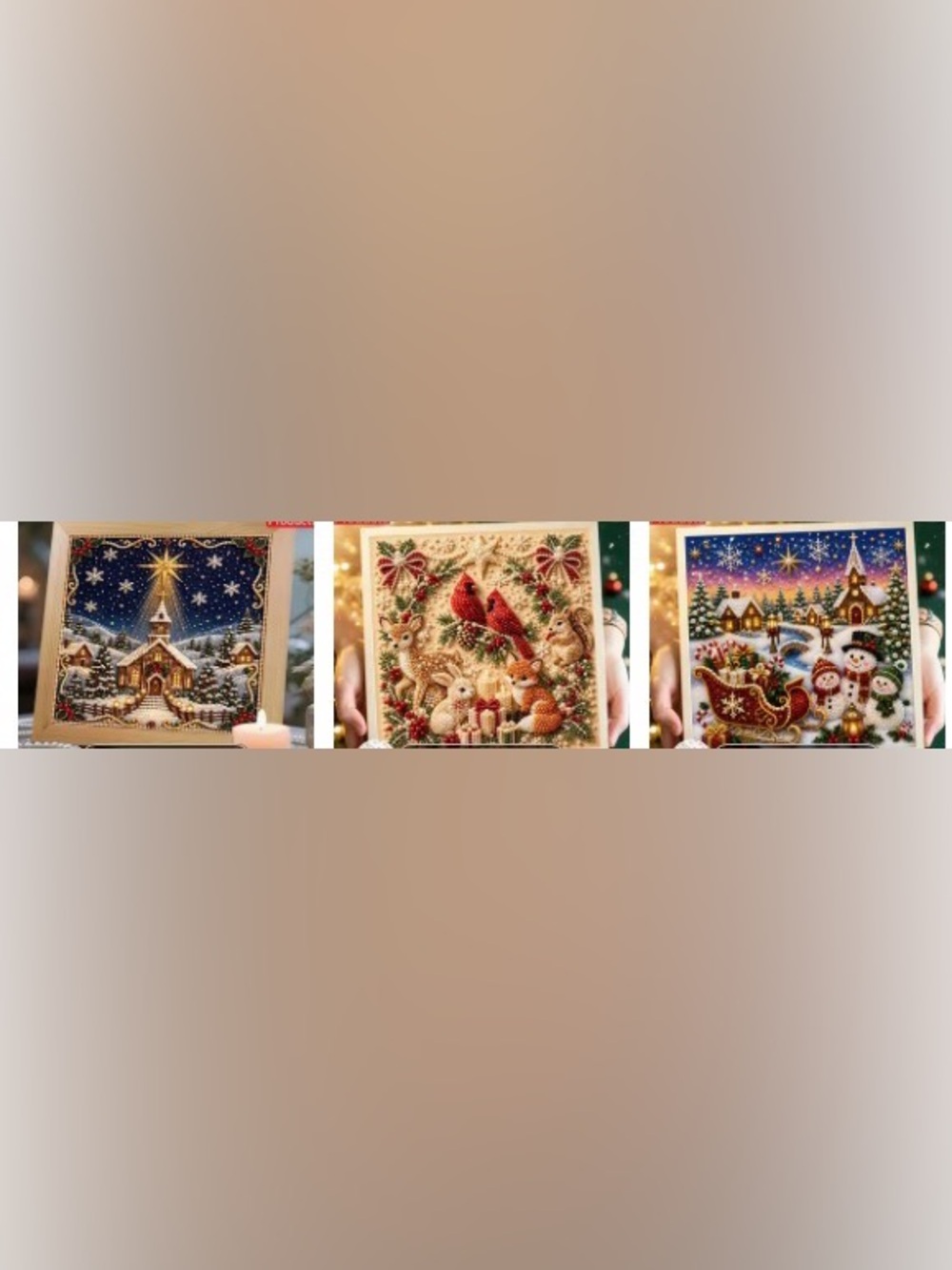 3 Christmas Holiday Diamond Pearl painting DIY kit.